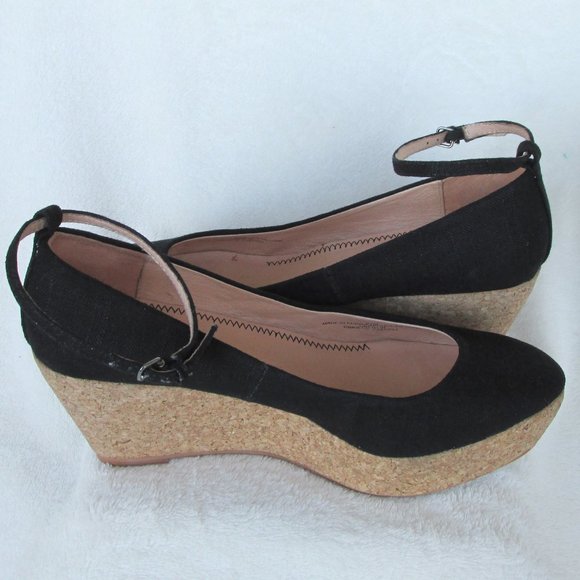 Pilcro and the Letterpress Anthropologie Black Linen Cork Wedges - Picture 1 of 10